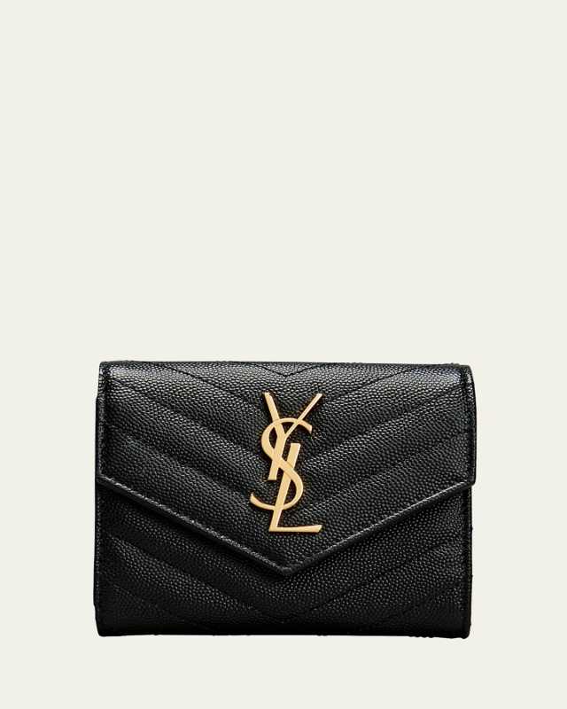 YSL Monogram Trifold Wallet in Grained Leather