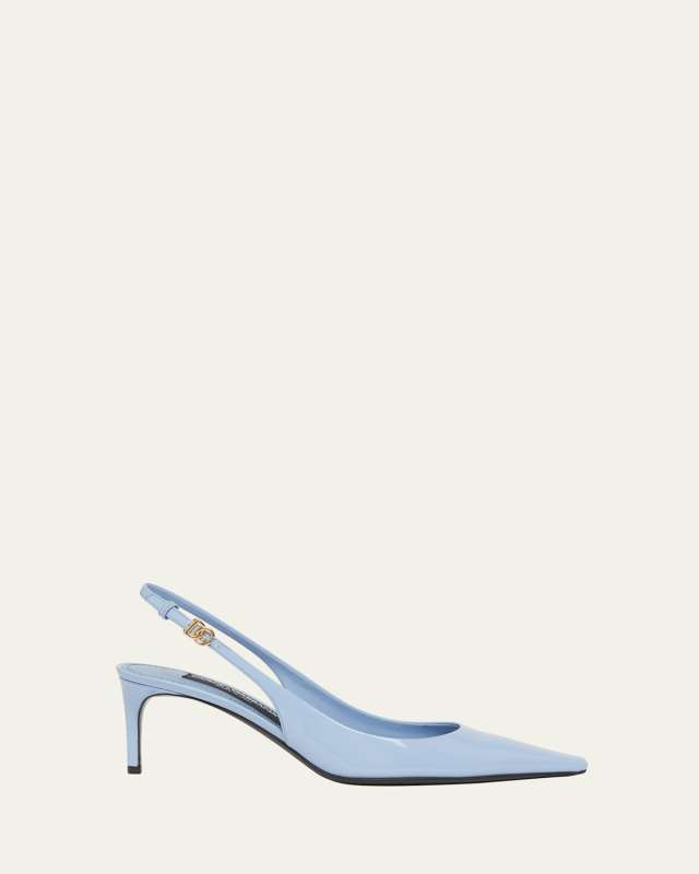Glossy Leather Snip-Toe Slingback Pumps