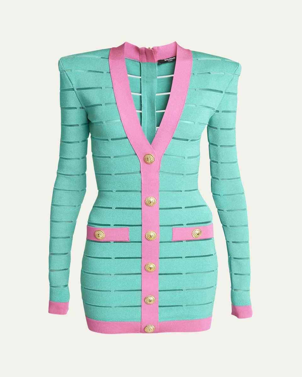 Bicolor Buttoned Body-Con Knit Mini Dress