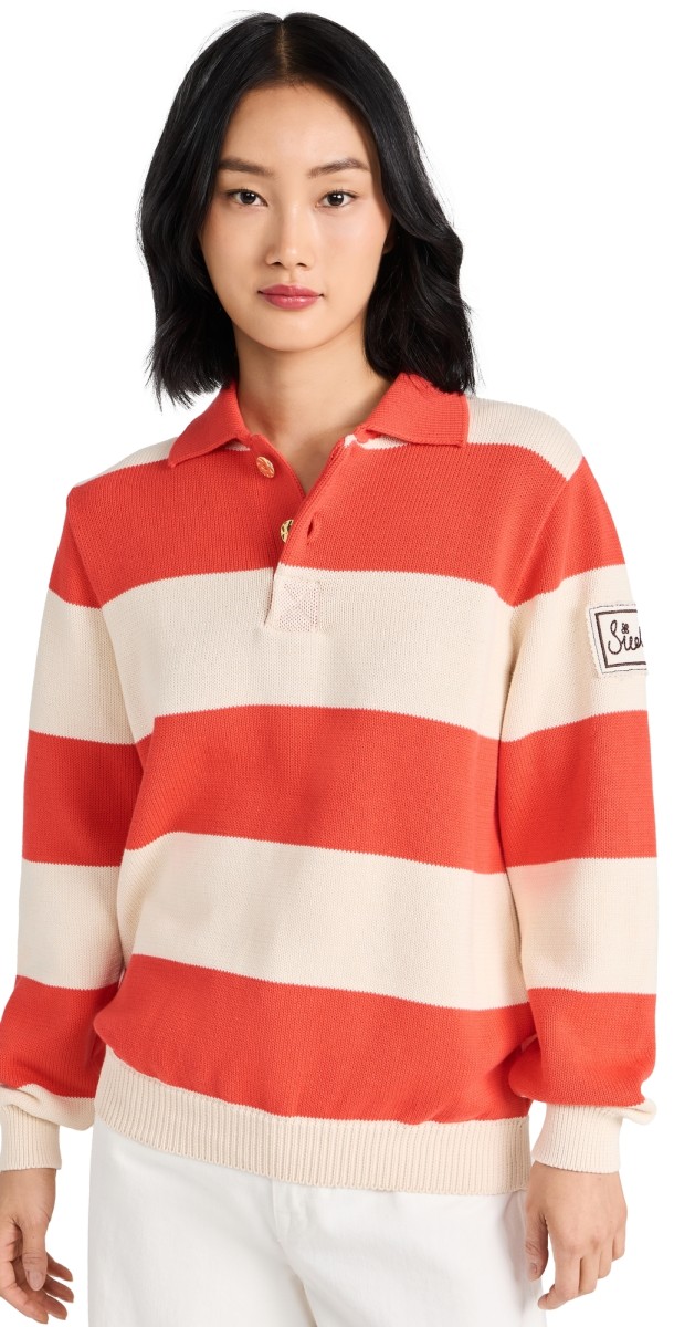 SIEDRES Ole Striped Polo Sweater Orange