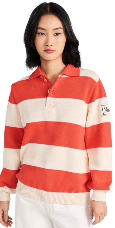 SIEDRES Ole Striped Polo Sweater Orange