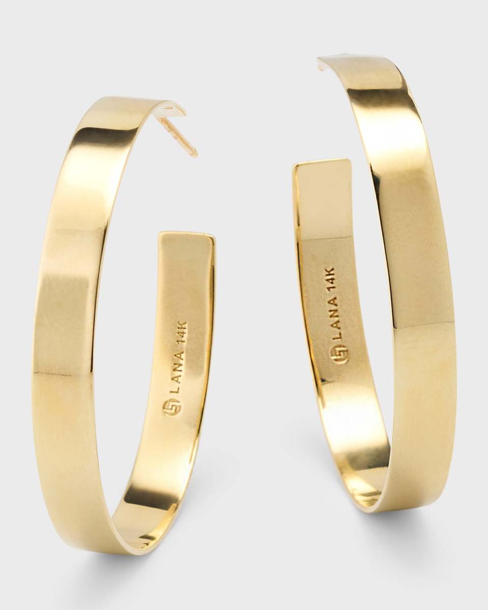 14K Yellow Gold 35mm Flat Vanity Hoop Earrings