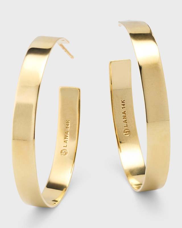 14K Yellow Gold 35mm Flat Vanity Hoop Earrings