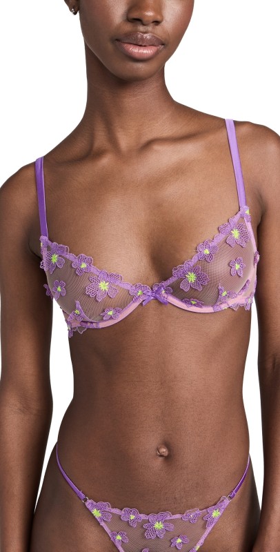 Fleur du Mal Petal Embroidery Demi Bra Spring Lavender