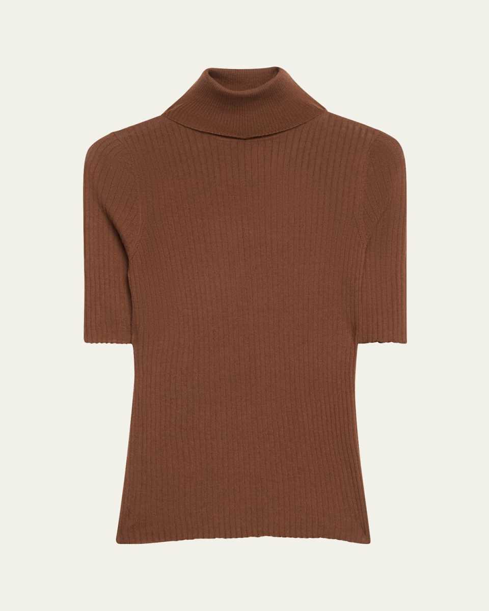 Rib-Knit Cashmere Turtleneck Top