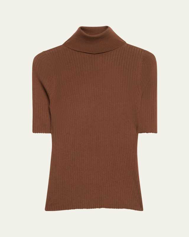 Rib-Knit Cashmere Turtleneck Top
