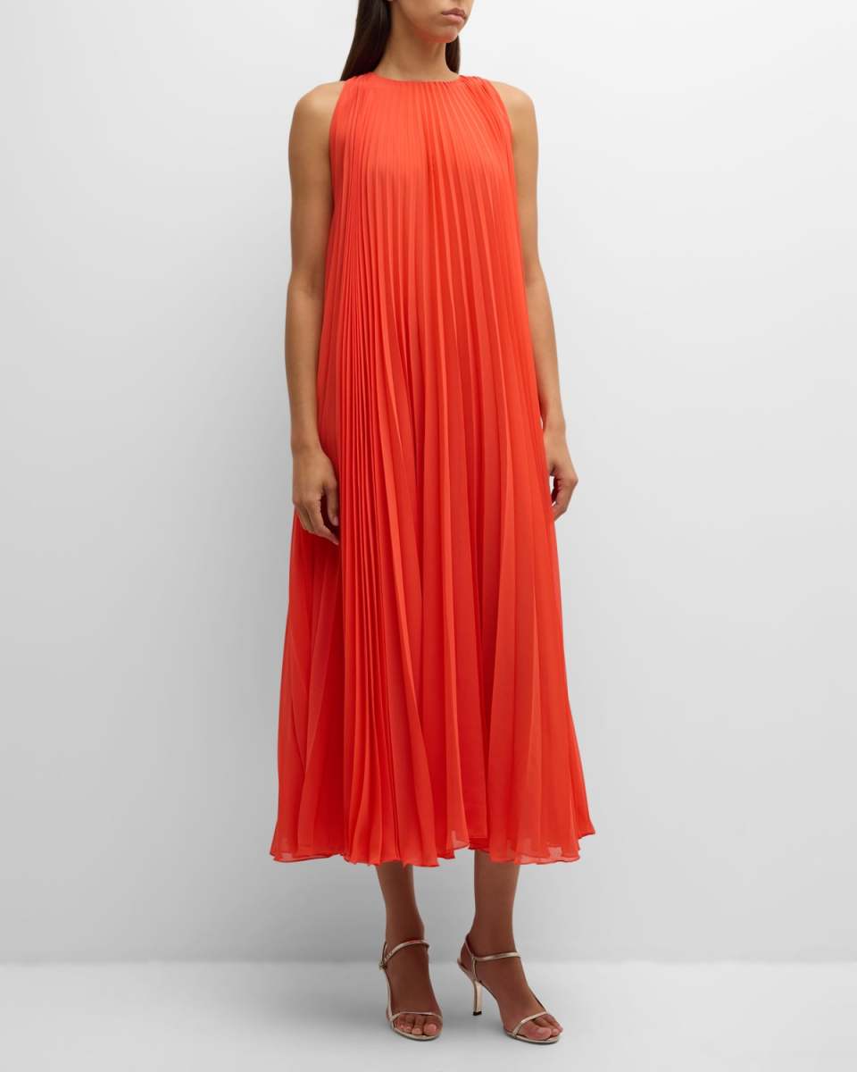 Lise Pleated Chiffon Trapeze Maxi Dress