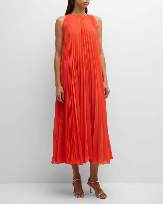 Lise Pleated Chiffon Trapeze Maxi Dress