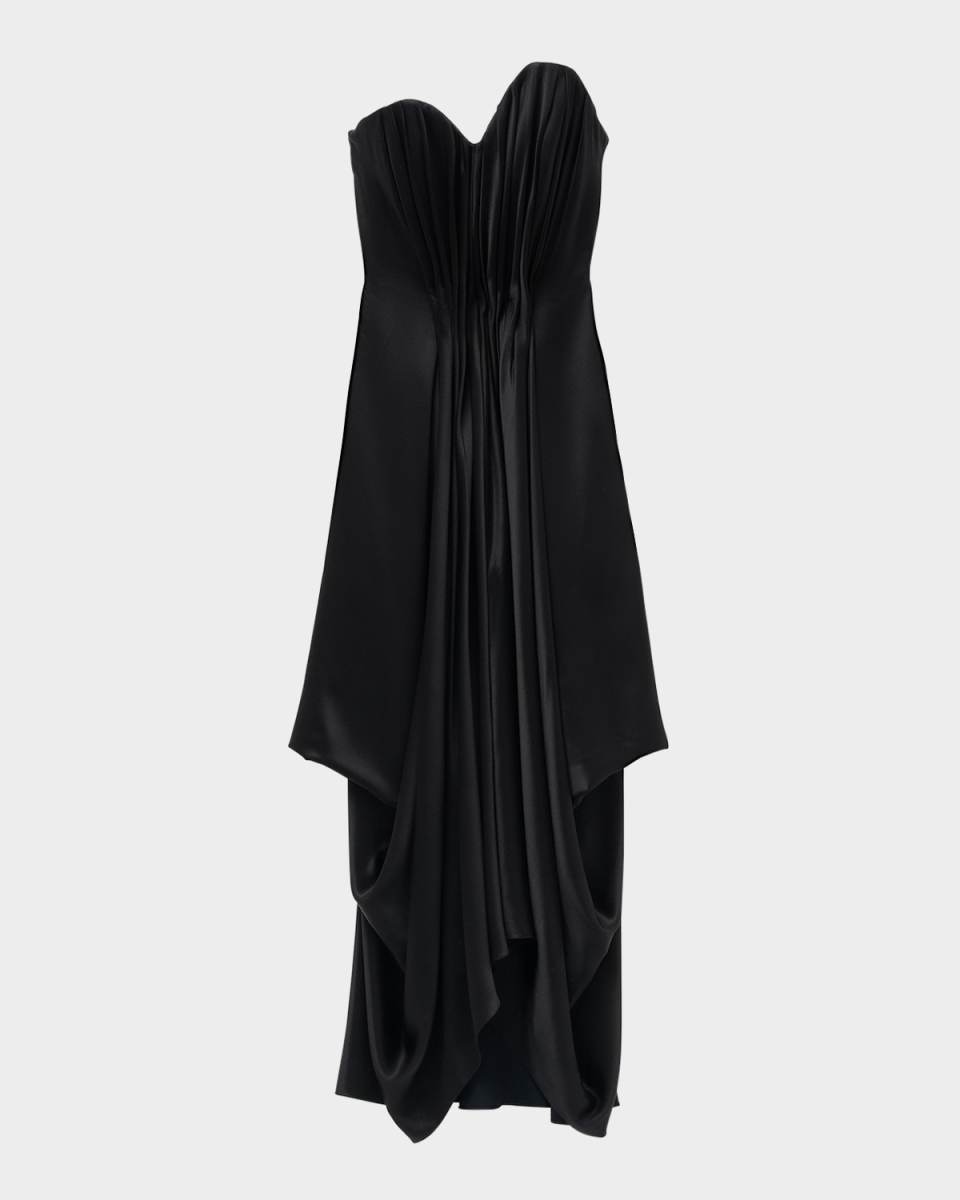 Draped Satin Strapless Evening Dress