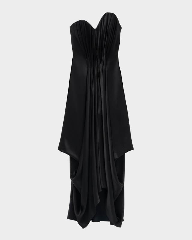 Draped Satin Strapless Evening Dress