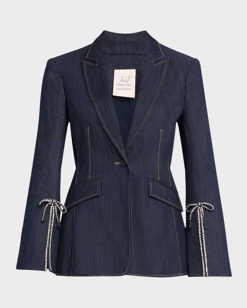 Cheyenne Denim Crystal Bow Blazer