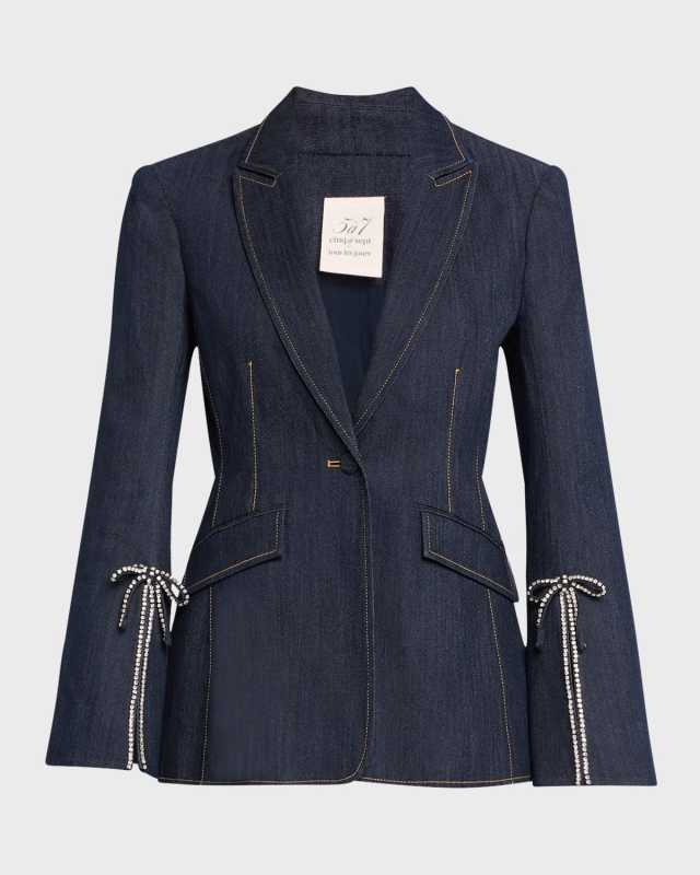 Cheyenne Denim Crystal Bow Blazer