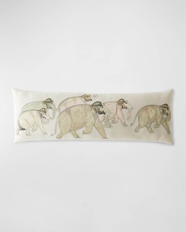 Elephants Route Lumbar Pillow, 14" x 40"