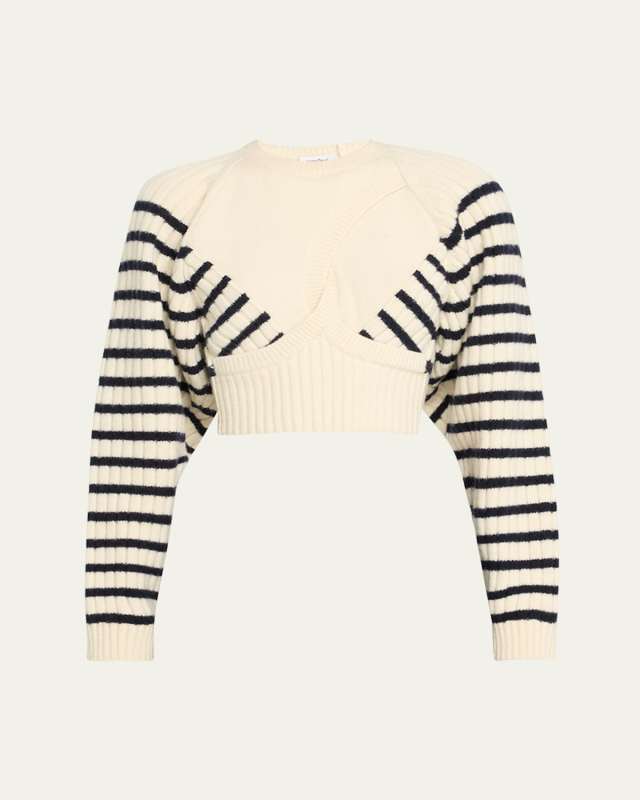 Ribbed Mariniere Cropped Knit Pullov