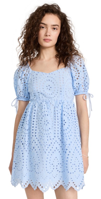English Factory Eyelet Scallop Edgeini Dress Powder Blue