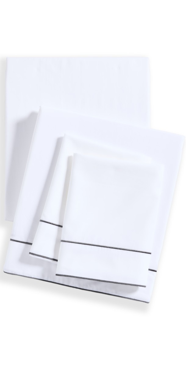 Kassatex Salerno Percale Queen Sheet Set White/Grey