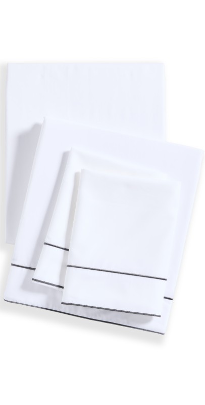 Kassatex Salerno Percale Queen Sheet Set White/Grey