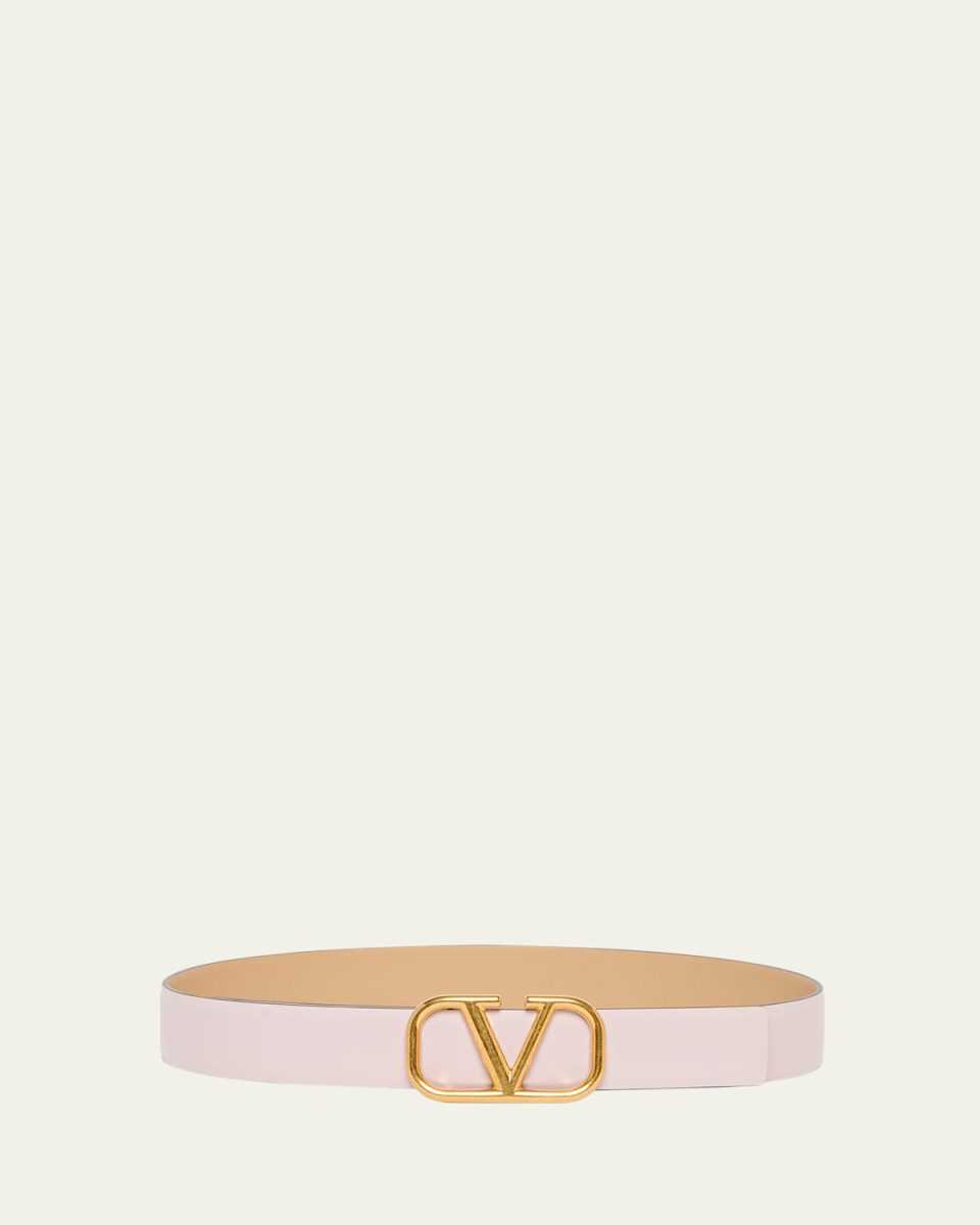Reversible V-Logo Leather & Brass Belt