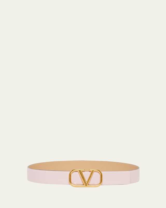 Reversible V-Logo Leather & Brass Belt