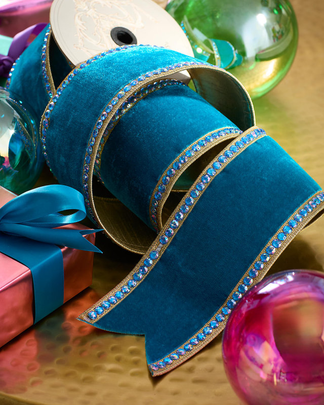 Velvet Teal Jewel Side Ribbon, 4"W x 5 Yards