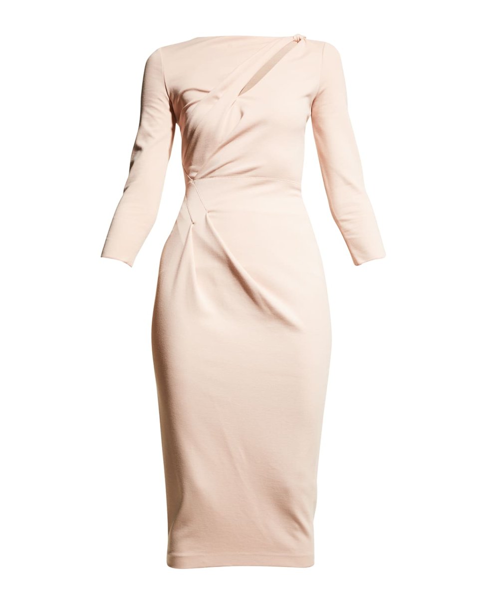 Asymmetric Twist-Keyhole Jersey Midi Dress