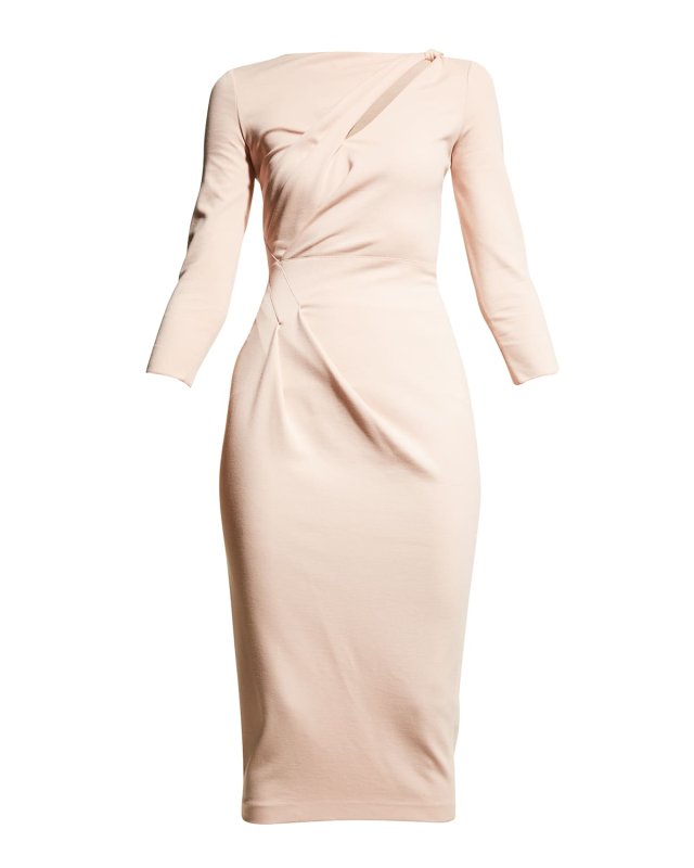 Asymmetric Twist-Keyhole Jersey Midi Dress