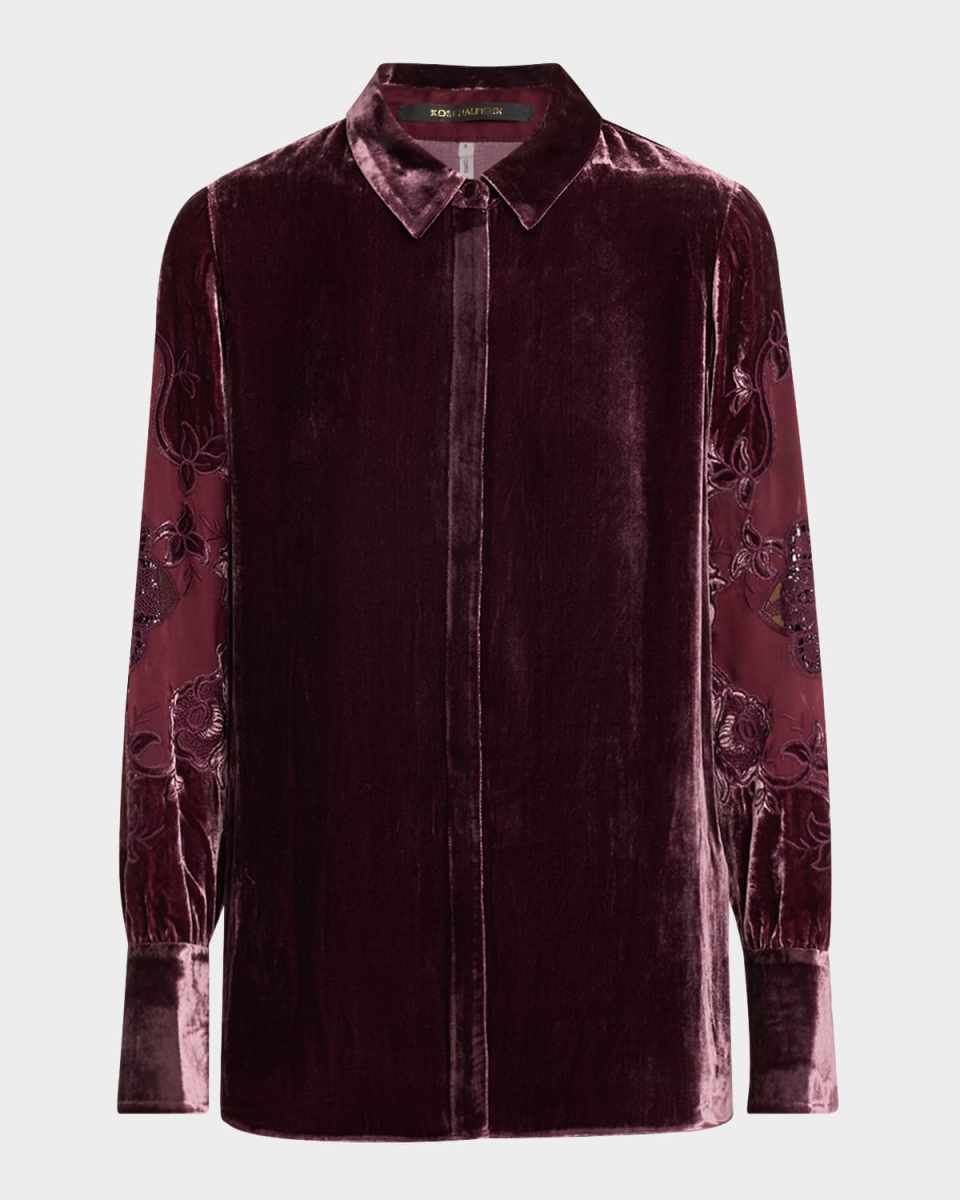 Essie Floral-Embroidered Velvet Blouse