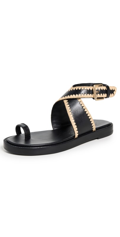 3.1 Phillip Lim Naya Raffia Ankle Wrap Sandals Natural Blk