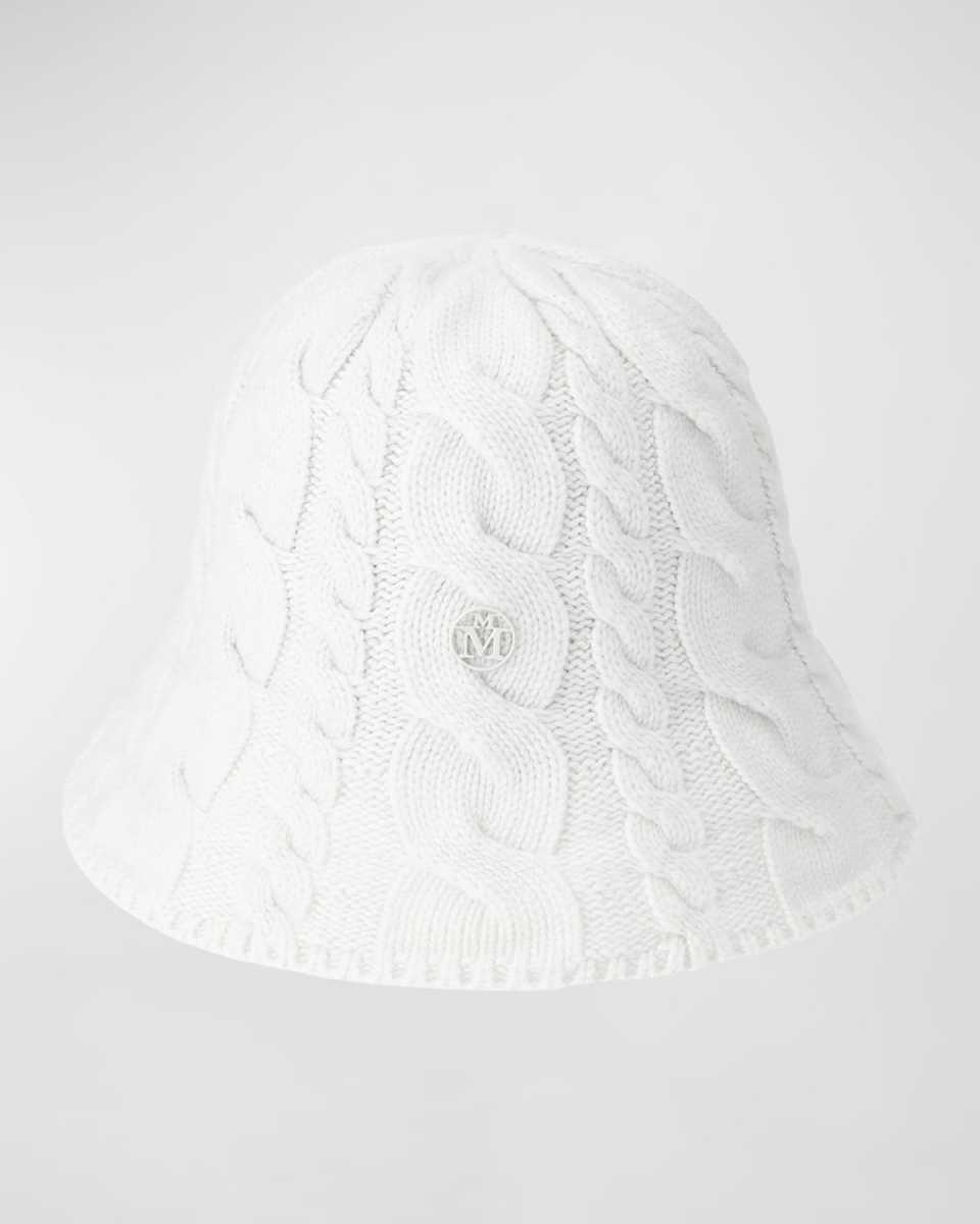 Clem White Cable Knit Cashmere Bucket Hat