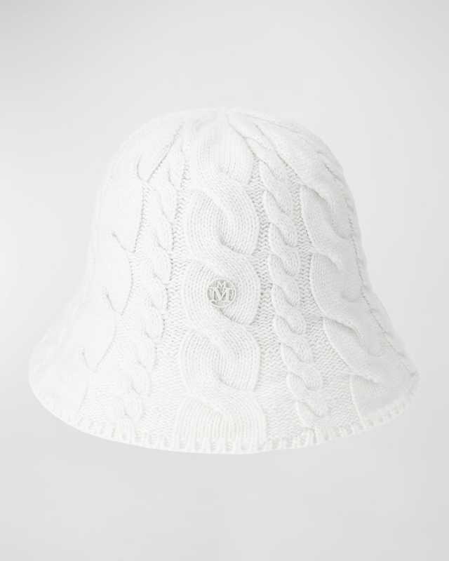 Clem White Cable Knit Cashmere Bucket Hat