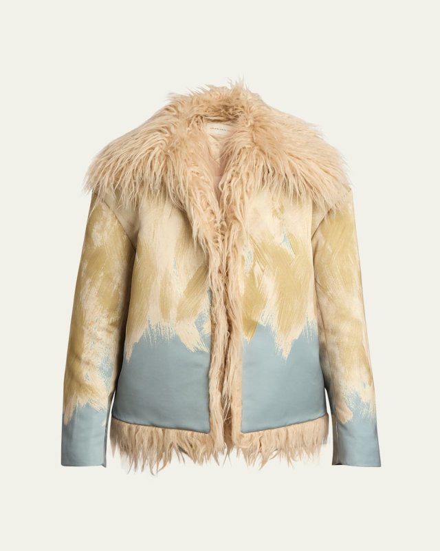 Vonda Printed Faux Fur Trim Jacket