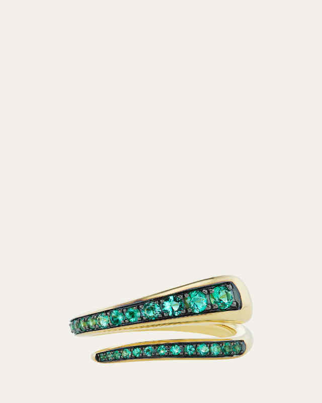18K Yellow and Black Gold Emerald Wrap Ring