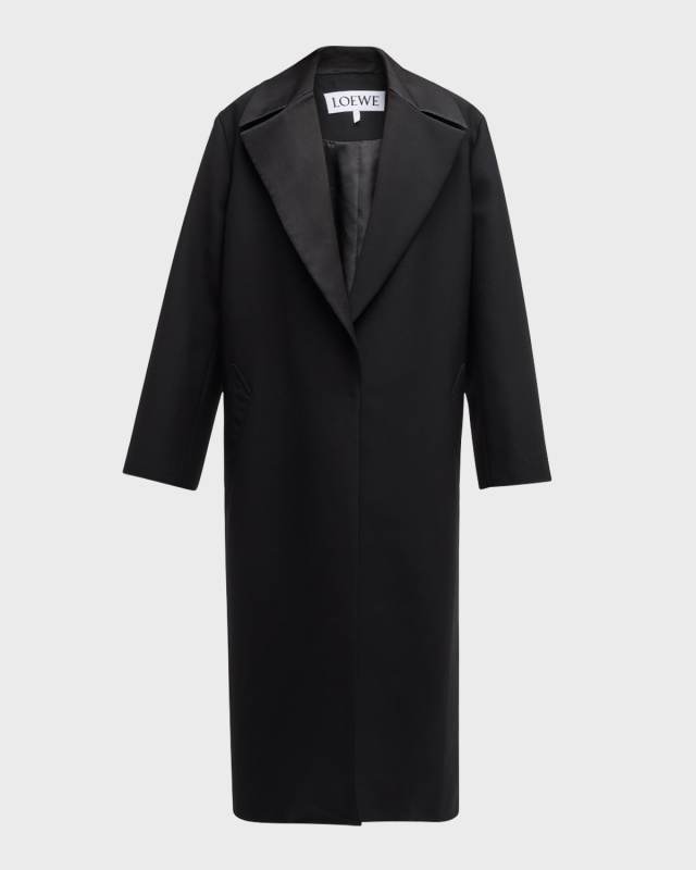 Satin-Lapel Oversized Tailored Long Coat