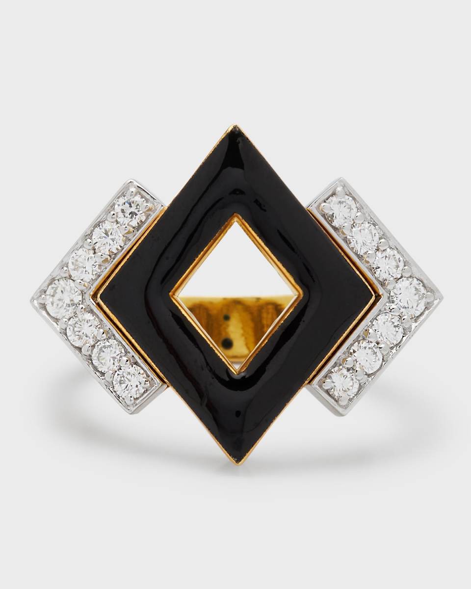 18k Gold & Platinum Double Diamond Ring, Size 6.5