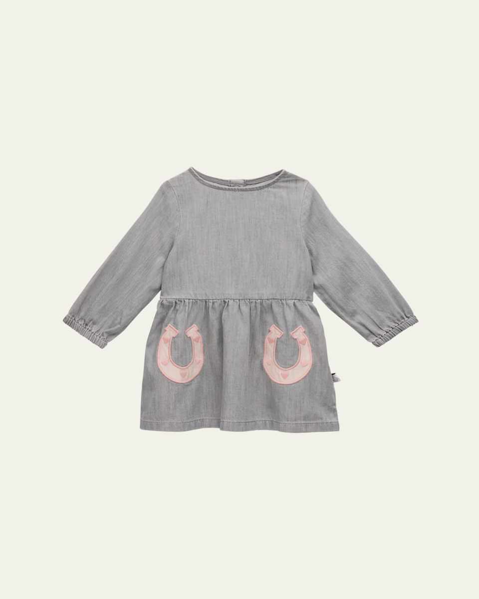 Girl's Chambray Dress W/ Horse Shoe Patches, Size 12M-36