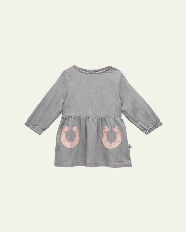 Girl's Chambray Dress W/ Horse Shoe Patches, Size 12M-36