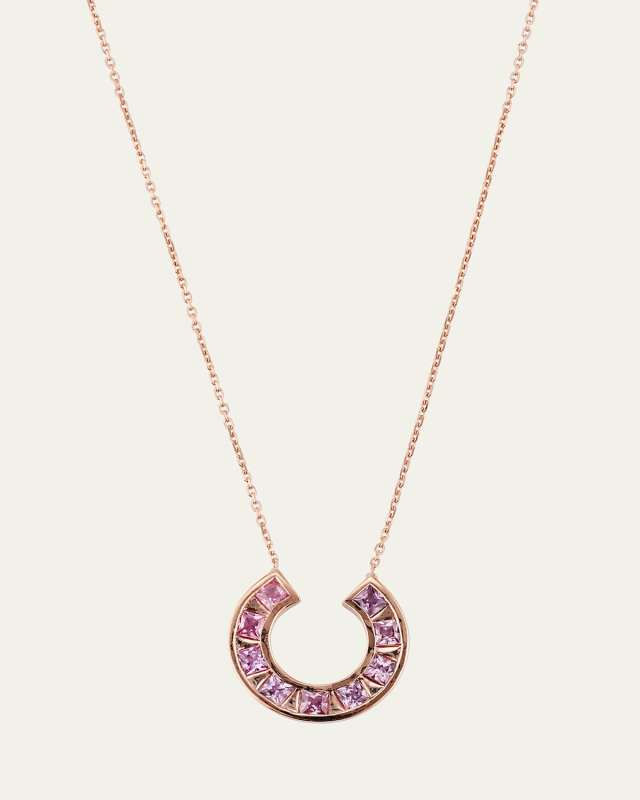 14k Rose Gold Sundial Pink Sapphire Pendant Necklace