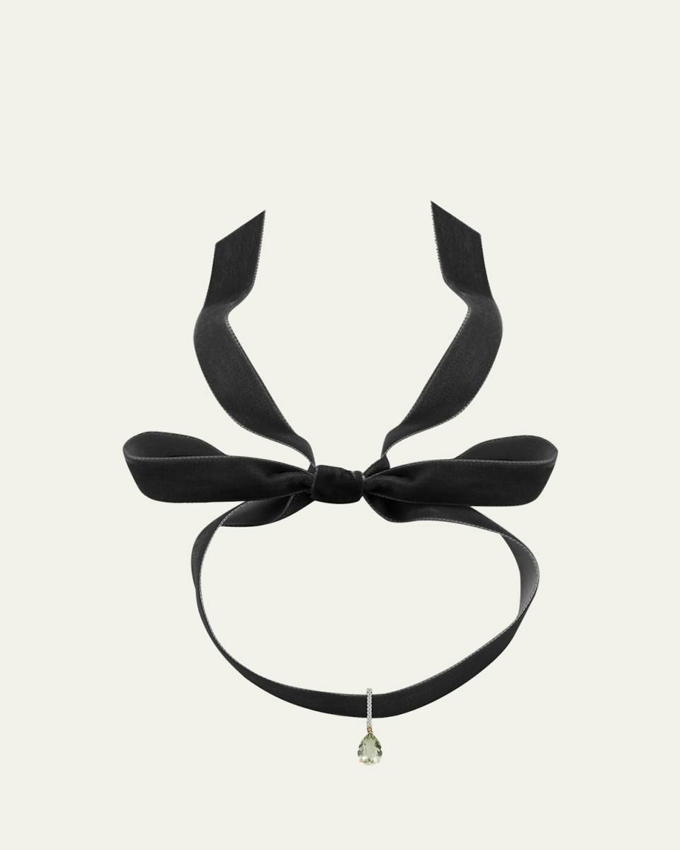 14K Yellow Gold Green Amethyst Velvet Choker