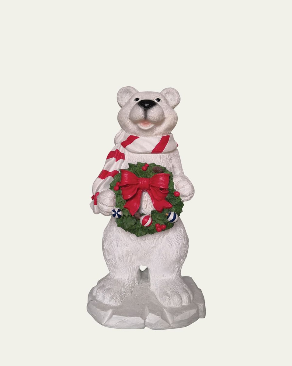 47" Polar Bear with Christmas Wreath
