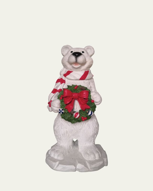 47" Polar Bear with Christmas Wreath