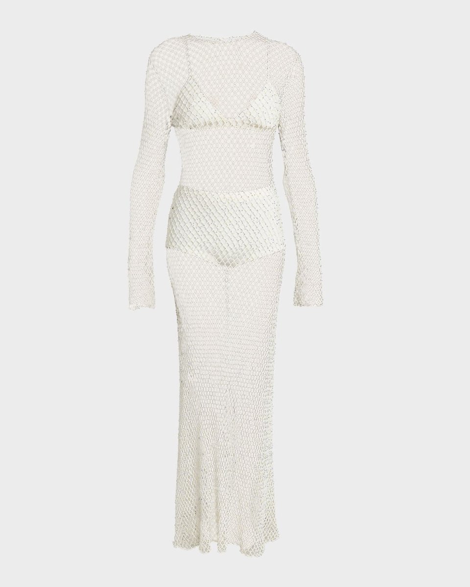 Xavier Open-Knit Cashmere Dress with Glass Bead Detai