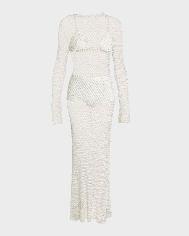 Xavier Open-Knit Cashmere Dress with Glass Bead Detai
