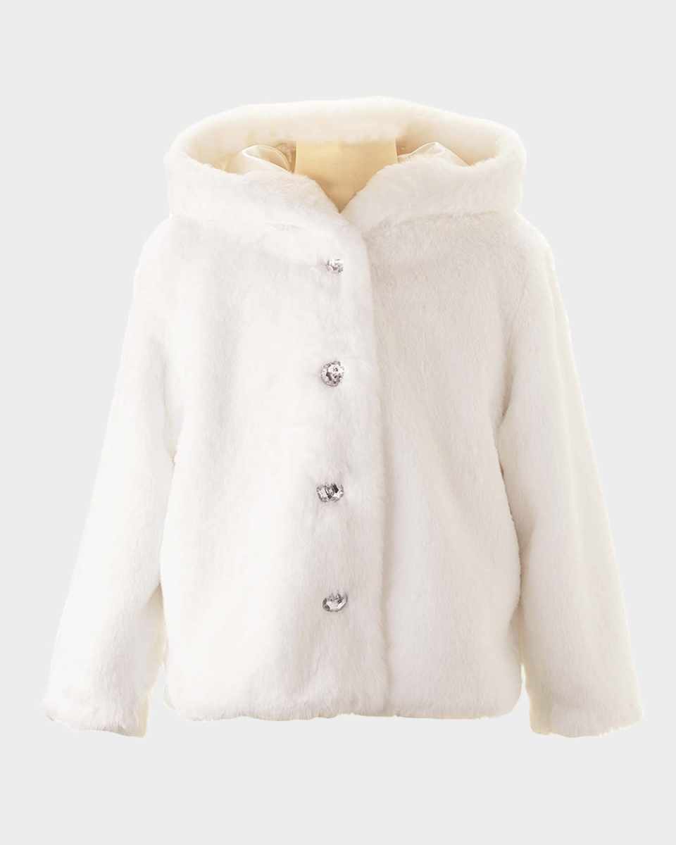Girl's Faux Fur Button Front Coat, Size 2-10