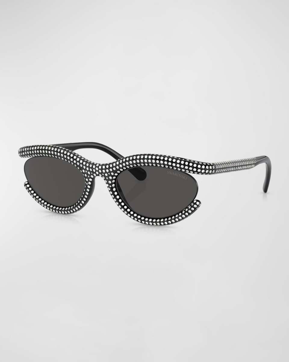 Embellished Semi-Rimmed Plastic Oval Sunglasses