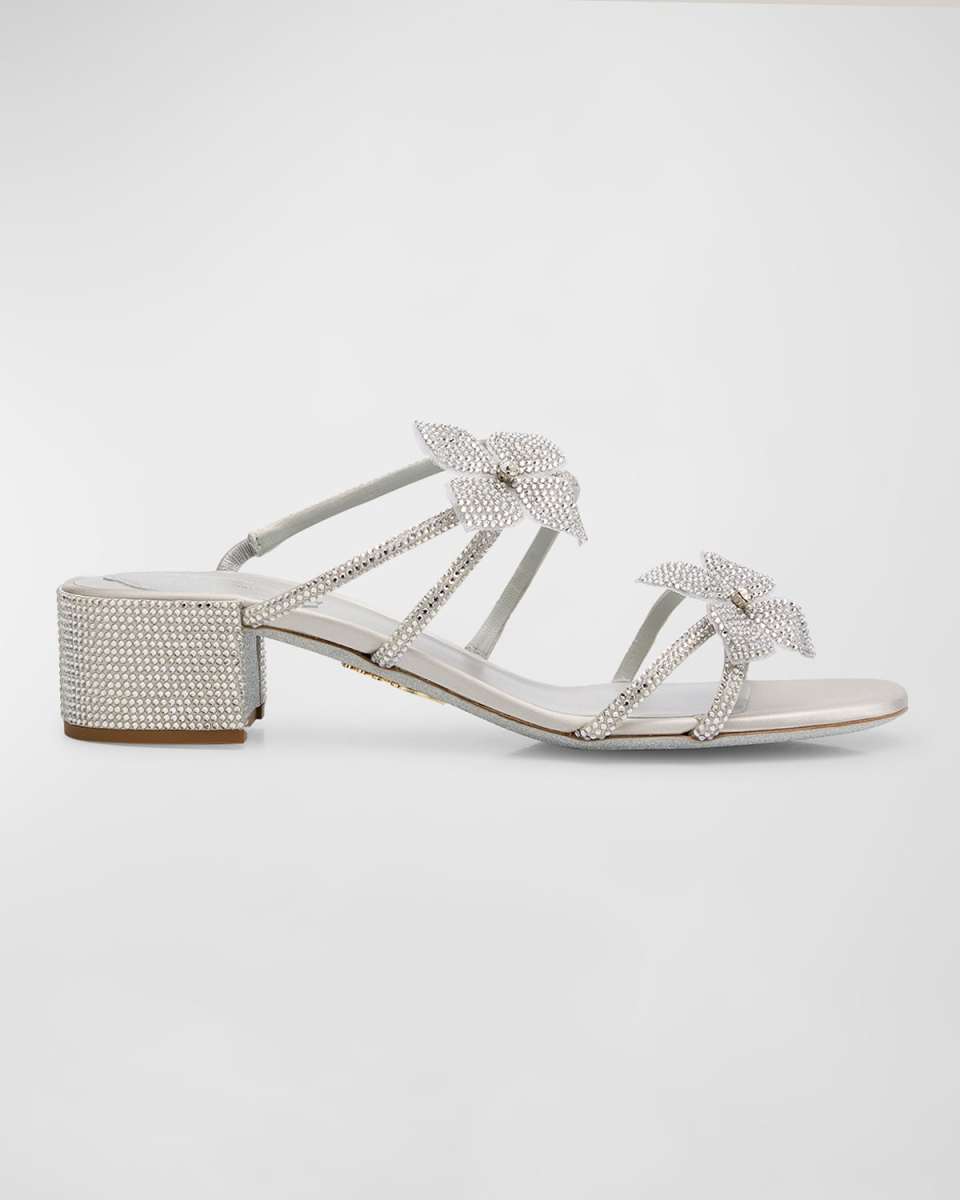 Floraine Crystal Flowers Slide Sandals