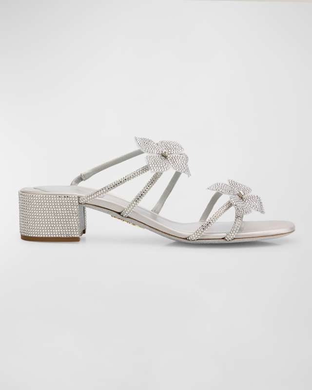 Floraine Crystal Flowers Slide Sandals