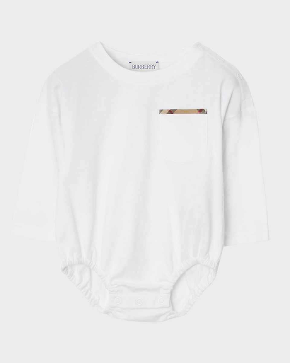 Kid's Arden Long-Sleeve Bodysuit with Check Trim, Size 1M-18