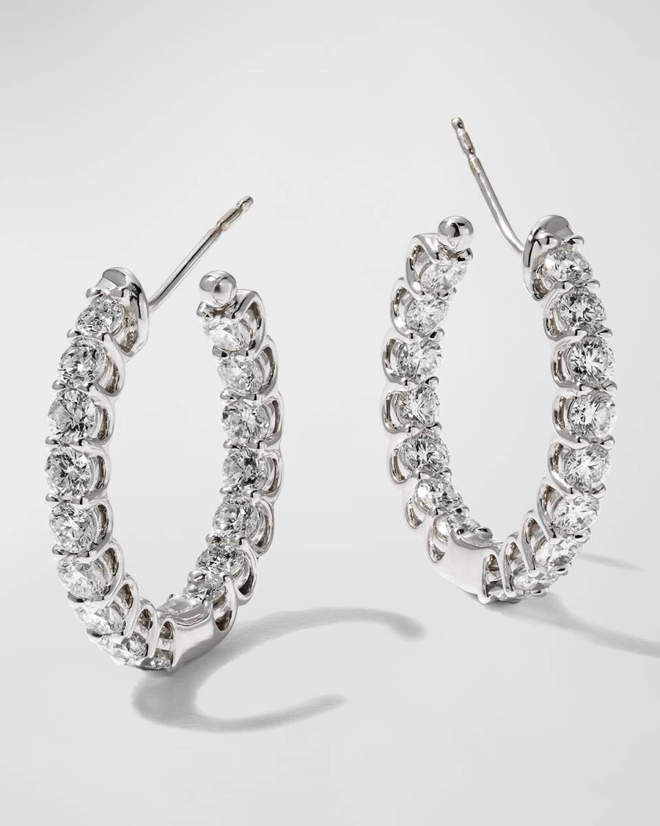 18k White Gold Diamond U-Basket Hoop Earrings, 3.19tcw
