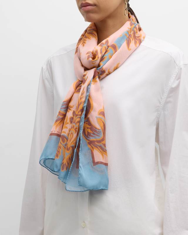 Sheer Patterned Silk Scarf