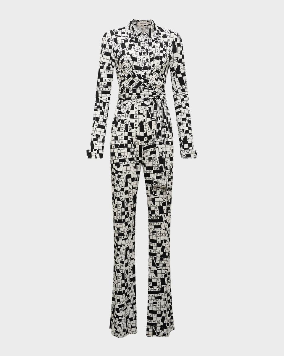 Michelle Crossword-Print Jersey Jumpsuit